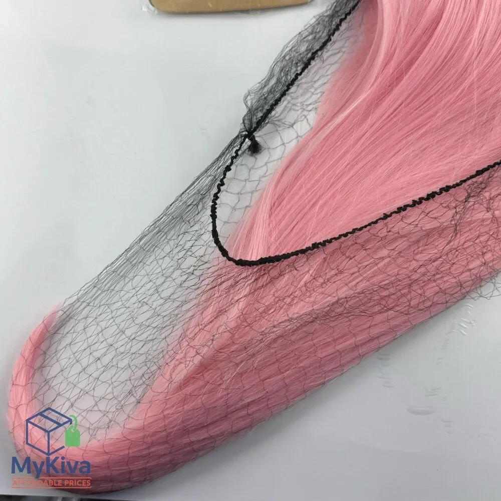 Pink Lace Front Wig Long Straight Synthetic Hair with Wig Cap Adjustable Straps